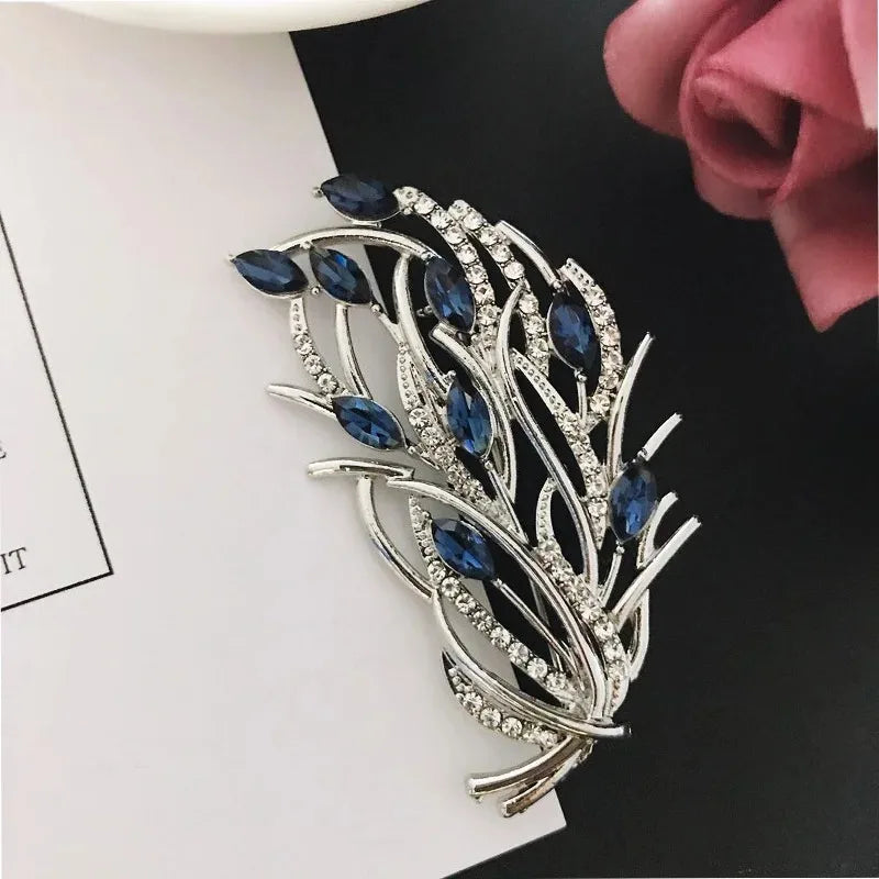 Women Girls Feather Rhinestone Brooches Jewelry Clothing Suit Pins Accessories