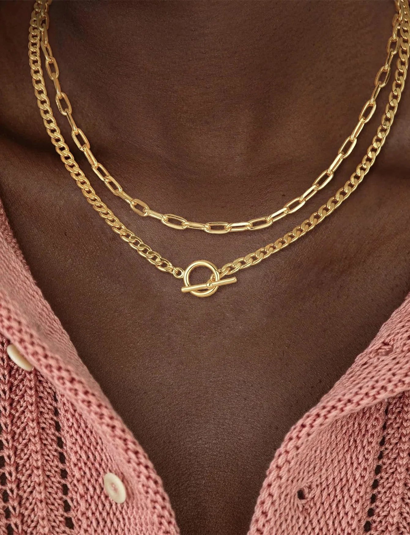 Womens Fashion Jewelry Set Gold Multi Layer Necklace Thick Knot Earrings Cuban Snake Paperclip Chain Twist Rope Geometric Pendan