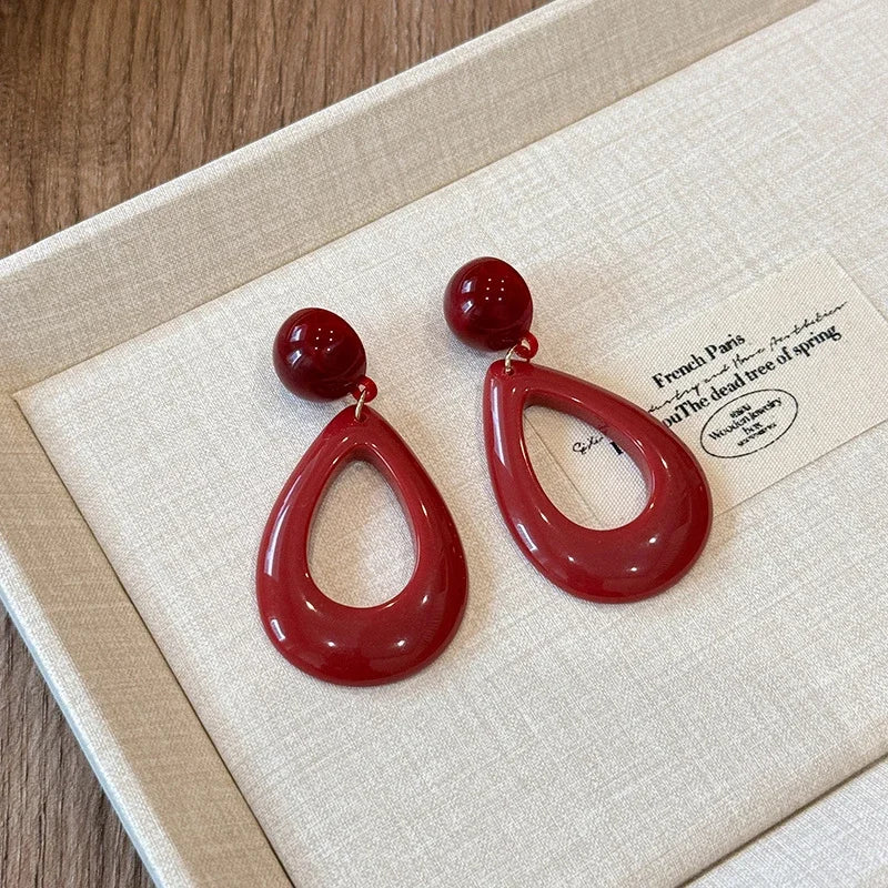 Ankela Red Ribbon Bow-knot Vintage Stud Earrings For Women Korean Fashion INS Autumn Winter Simple Bow Geometric Earring