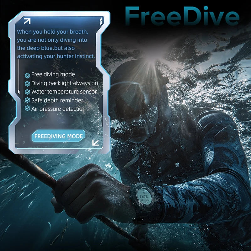 NORTH EDGE APACHE-D Men Free Dive Digital Watch Outdoor Sports Swimming Waterproof 100M Altitude Barometer Compass Wristwatches
