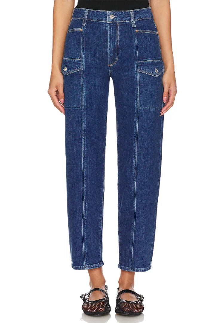 Fashion wash dark blue front pocket bone-breaking women's low stretch slim straight-tight casual nine-point jeans