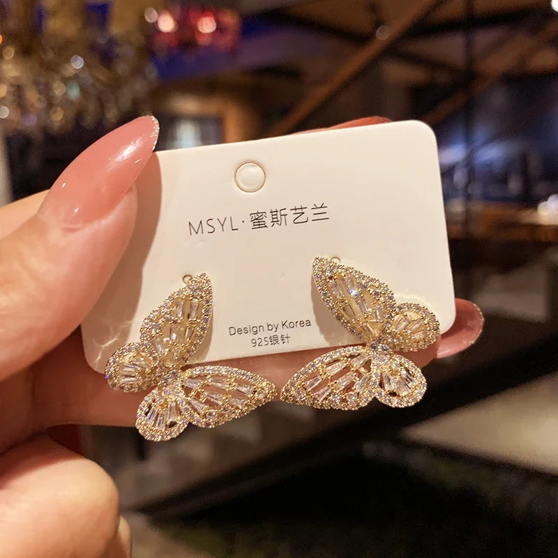2026 New Butterfly Zircon Earrings women's Korean jewelry literary style earrings net red temperament simple new earrings
