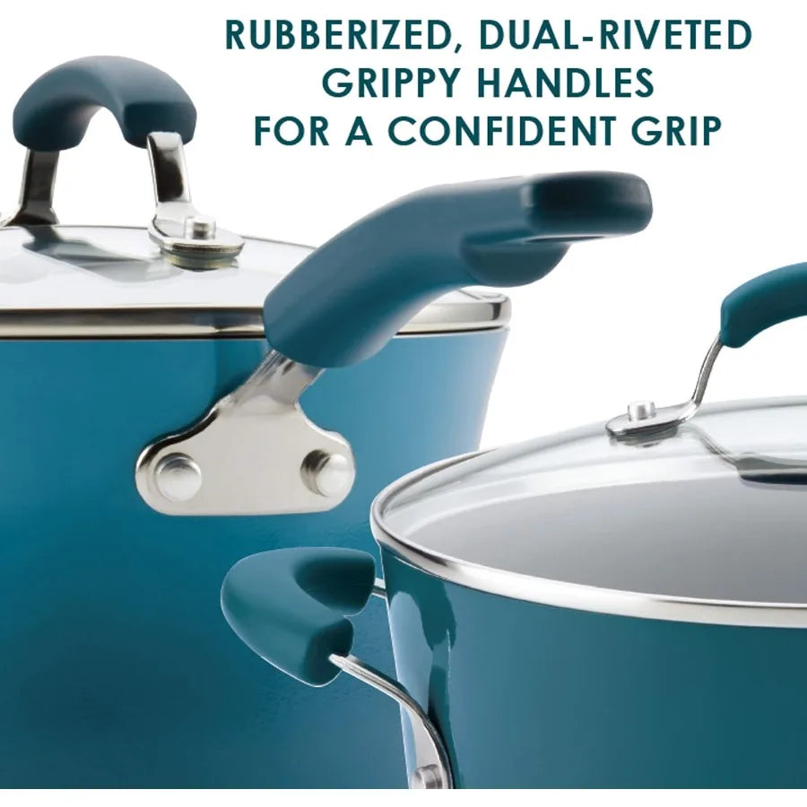 Brights Nonstick Cookware Pots and Pans Set 10 Piece Marine Blue