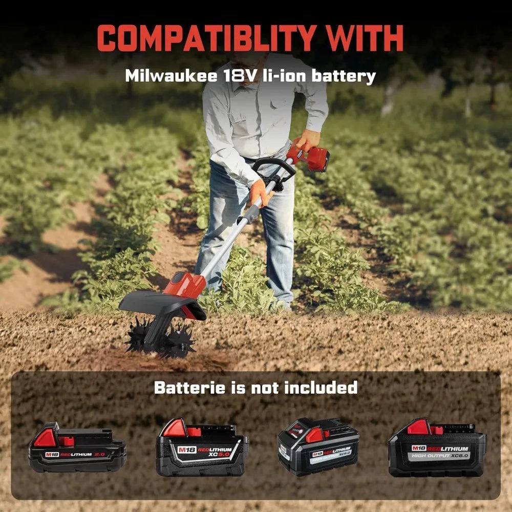 Cordless Tiller Cultivator for Milwaukee 18V Battery(Tool Only),Electric Garden Tiller w/360 RPM, 9In Tilling Width