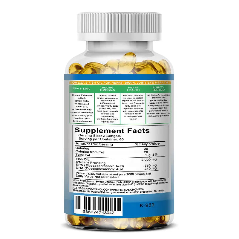 OMEGA 3 Fish Oil Softgels, Fatty Acid Softgels, Joint, Brain and Heart Health Supplement