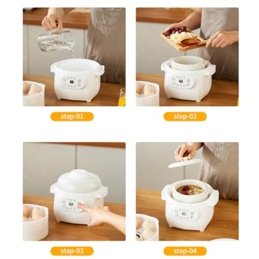 1L 200W Electric Stew Pot Ceramic Liner Hot Pot Cooker with Timer Reservation Warm Keeping for Porridge Rice Soup Kitchen Food