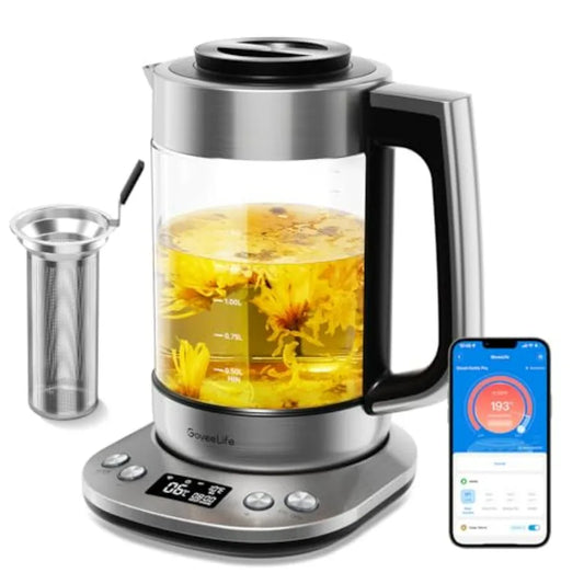 Smart Electric Kettle with Tea Infuser for Loose Leaf 1.7L Silver BPA Free Variable Temperature Control 2H Keep Warm Auto Shut