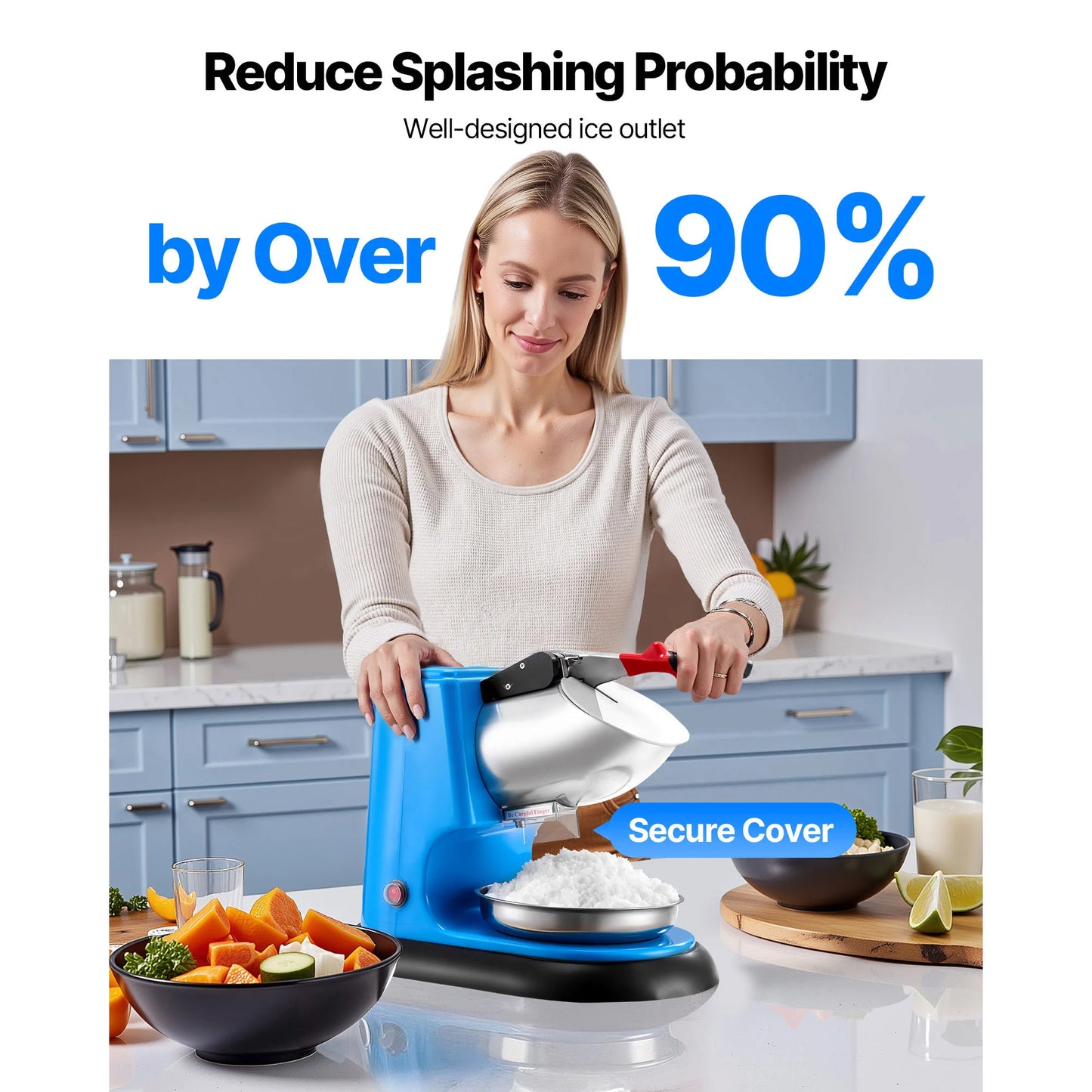 SucceBuy Ice Crusher Machine 220lb Per Hour Electric 4 Blades Snow Cone Maker Stainless Steel Shaved Ice Machine with Bowl Cover