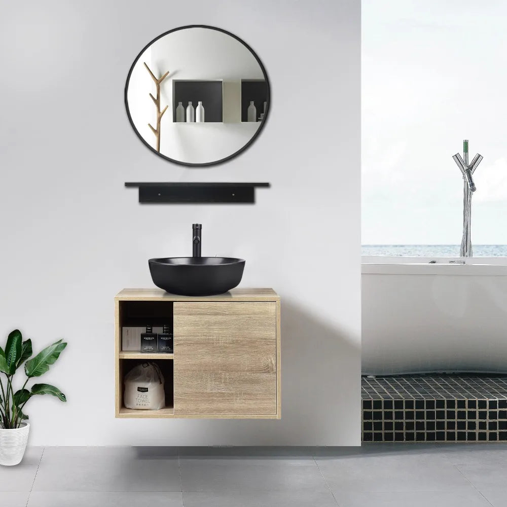 24'' Bathroom Vanity w/ Mirror Wooden Floating Cabinet Storage Vessel Sink Combo