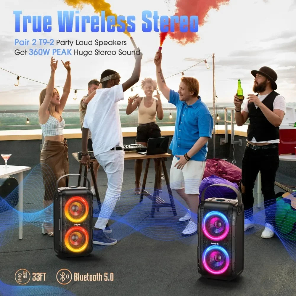 W-KING Party Loudest Portable Bluetooth Speaker Wireless Boom Box, 180W Max Big Large Outdoor Speaker 4 Drivers with 2*4.04'' Su