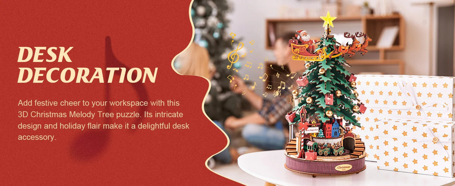 Robotime 3D Wooden Puzzles Music Box Christmas Melody Tree Wooden Model Kits for Adults to Build Best Gifts for Adults and Kids