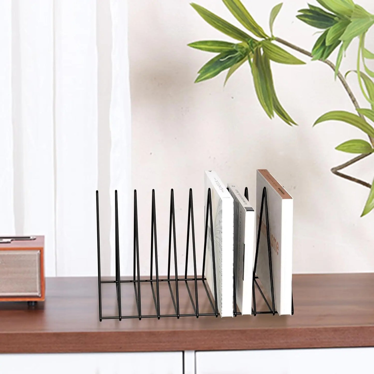 Metal Triangle Desk Organizer with 10 Sections, Magazine Holder and File Storage in Black
