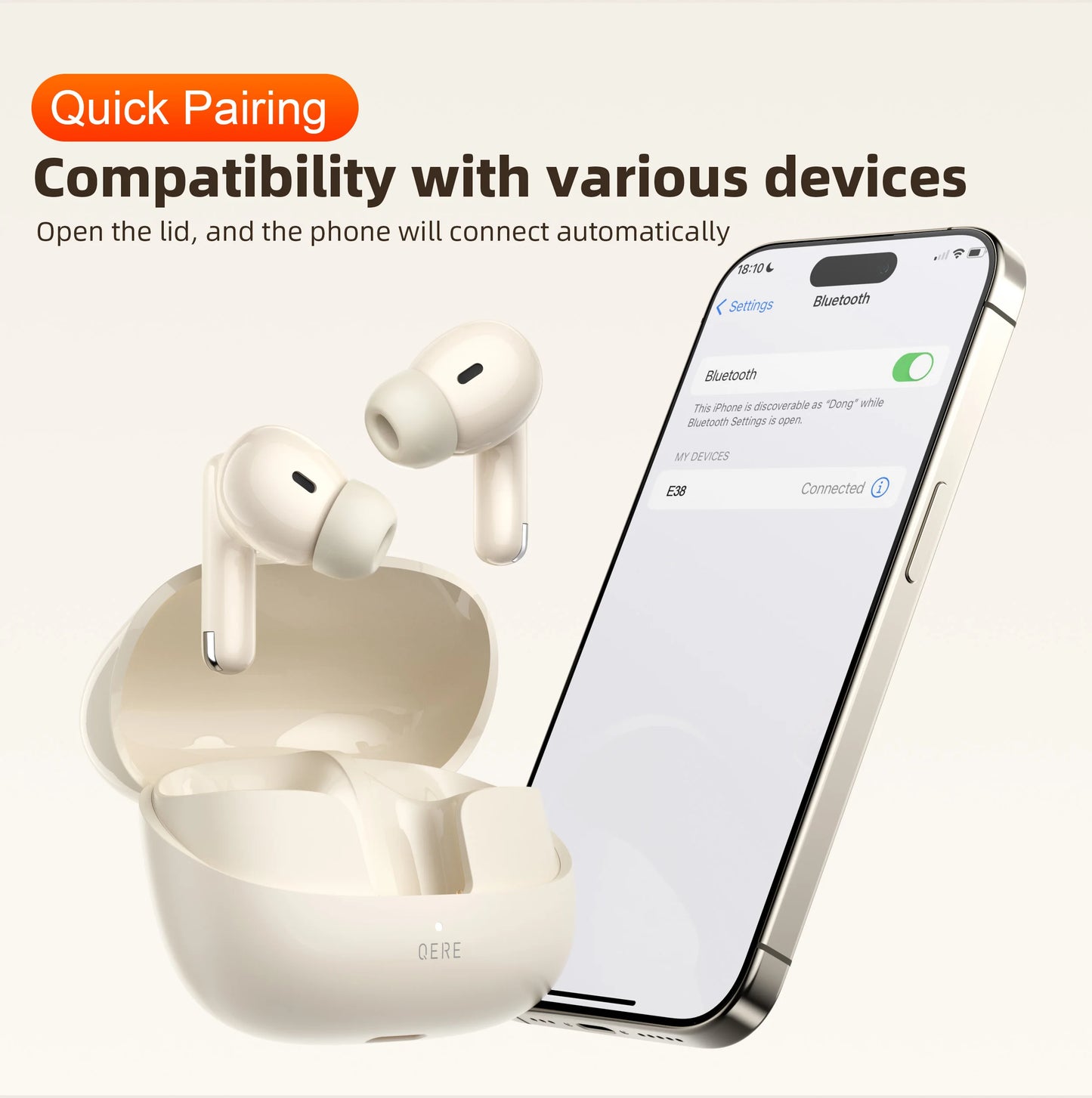 Wireless Headphones,QERE E38,NEW TWS Bluetooth 5.3,HD Microphone,HIFI Earphones,13mm Driver,60ms Low Latency,4 Mics+ENC Call