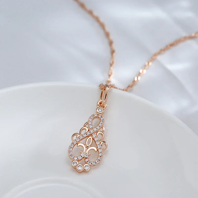 New Trend Crystal Flower Pendant Necklace Women Natural Zircon 585 Rose Gold Ethnic Bride Necklace Fashion Vintage Jewelry Urn
