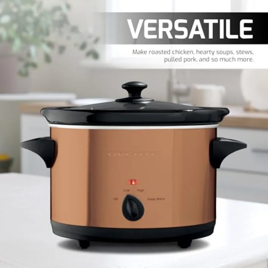 4-Quart Electric Slow Cooker with 3 Temperature Settings Removable Ceramic Pot Dishwasher Safe Glass Lid Stainless Steel Body C