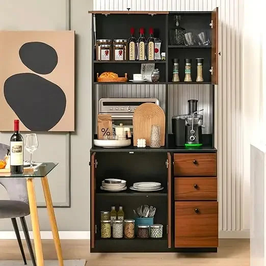 Kitchen Buffet Hutch Storage Cabinet, 71" Freestanding Pantry with 3 Cabinets & Drawers, Adjustable Shelves, Kitchen Cabinets