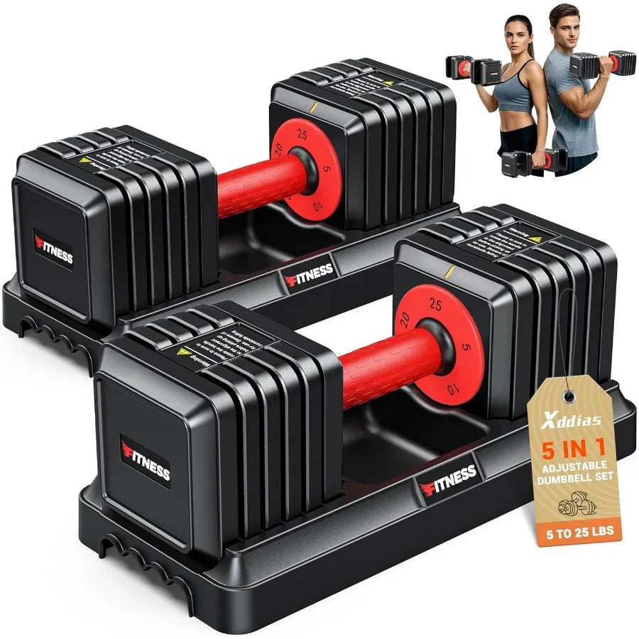 Adjustable Dumbbell Set of 2 for Home Gym: 25 55 80LB Capacity 1Sec Quick Adjust Weights 5 10 16LB in 1 Free Dumbbells with Ant
