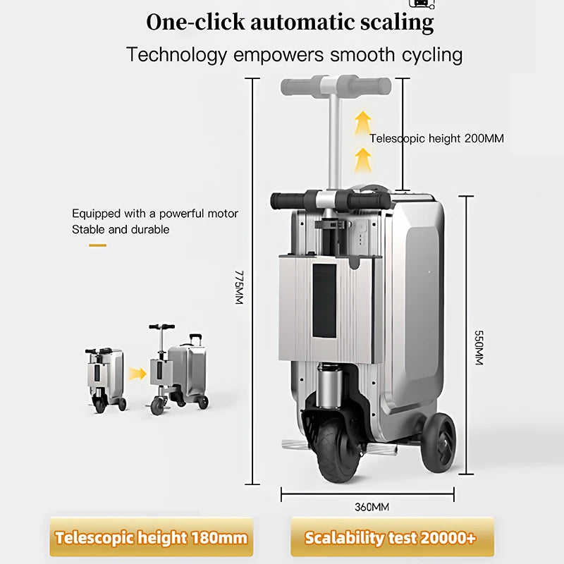 16km extendable 20-inch carry-on compatible remote-controlled rideable electric suitcase