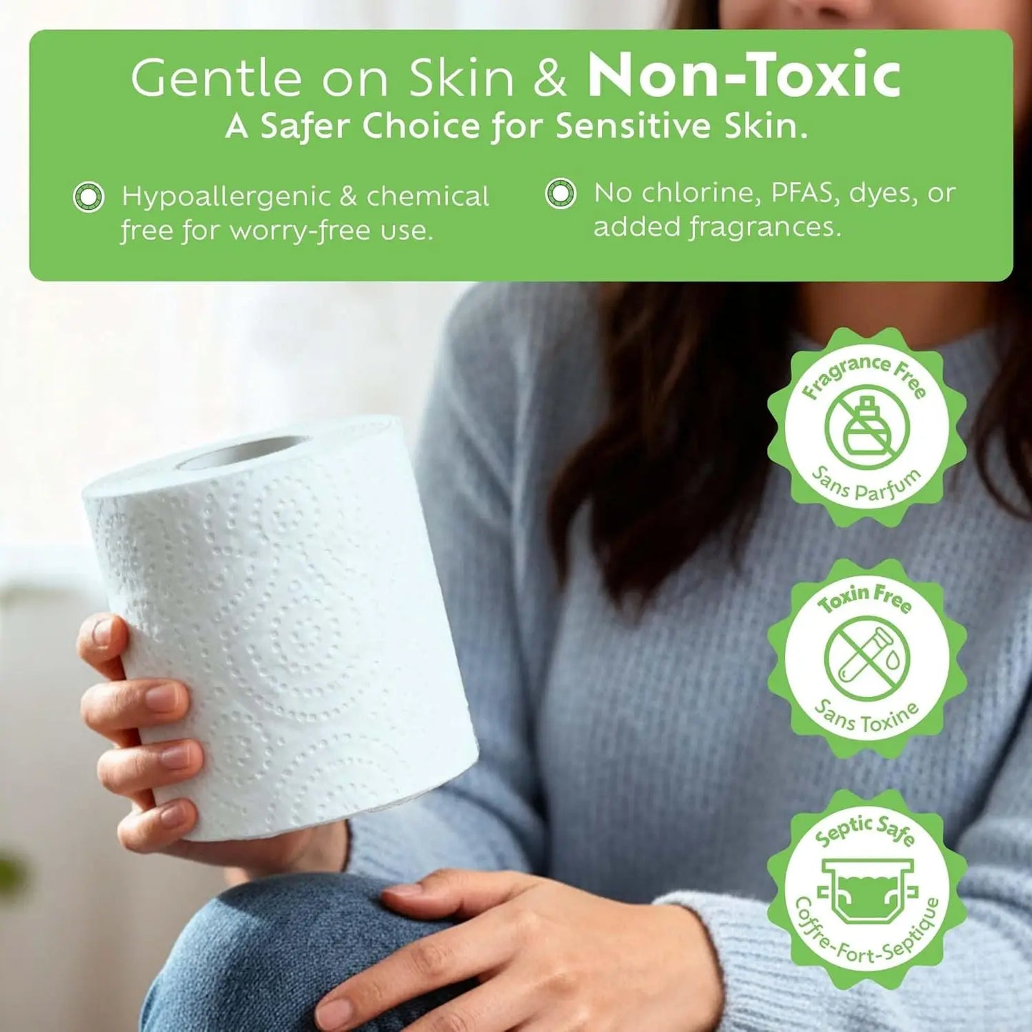 Eco-Friendly Bamboo Toilet Paper, Septic Safe 2-Ply 12 Rolls, Soft Unscented RV Tissue PFAS Free Made in Canada