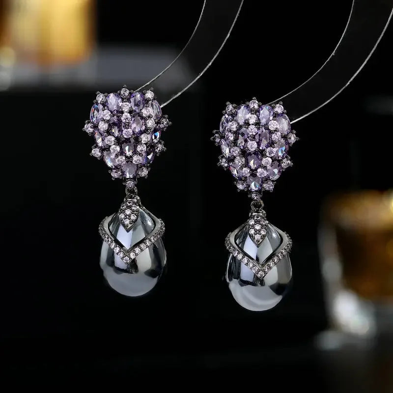 Inlaid Cubic Zirconia Earrings Elegant design Palace Style Droplet Imitation Pearl Like Women  Earrings