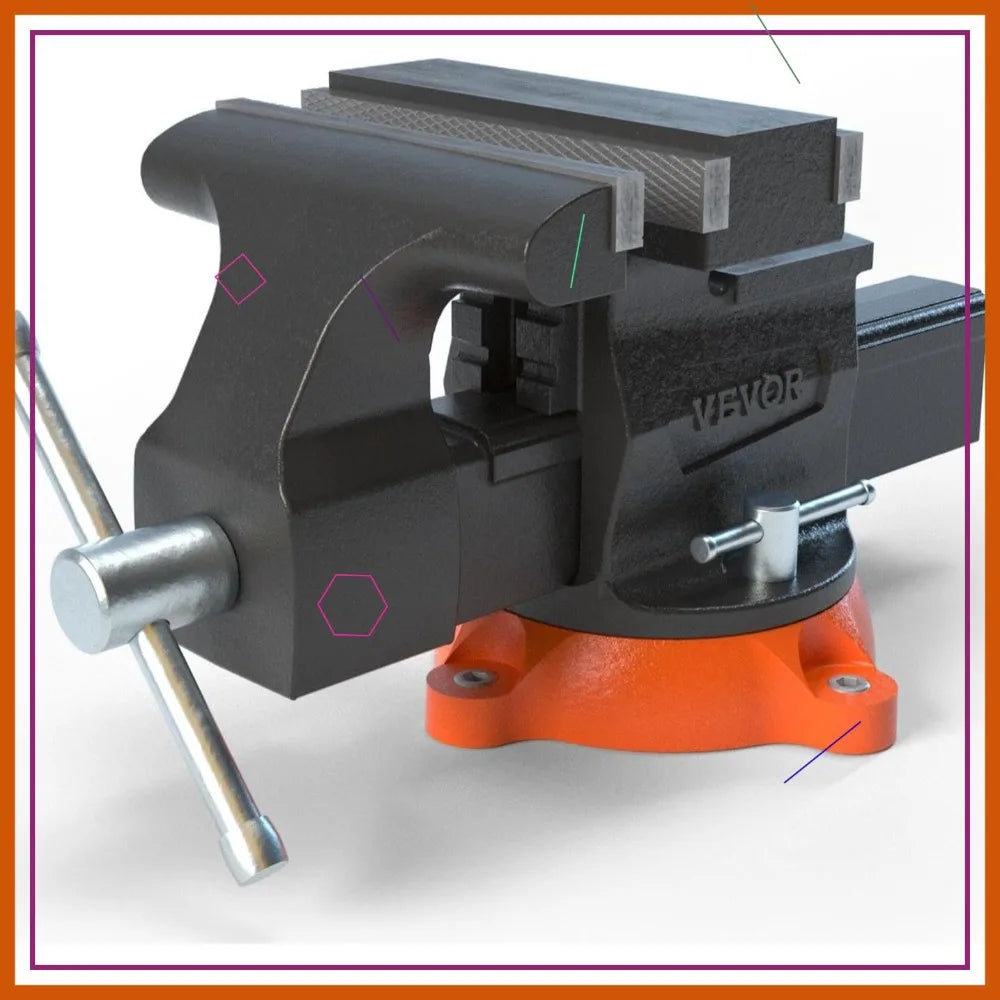 6.5" Heavy Duty Bench Vise with 360° Swivel Base, Anvil & Jaw Pads - Perfect for Drilling, Pipe Cutting & Metalwork