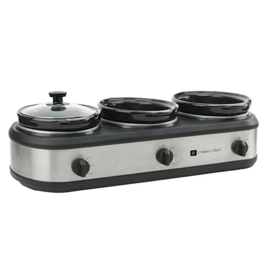 Triple Slow Cooker Buffet Server 3 Pot Stainless Food Warmer for Catering Events with Even Heat Distribution and Durable Design
