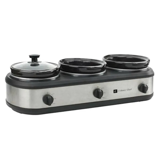 Triple Slow Cooker Buffet Server 3 Pot Stainless Food Warmer for Catering Events with Even Heat Distribution and Durable Design