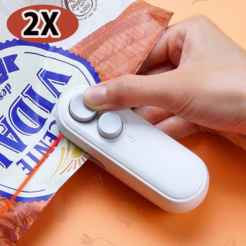 2 pcs Mini Snacks Bag Sealer, Rechargeable 2 in 1 Bag Heat Sealer with Cutter for Chip, Plastic Bag Re-sealer Keep Food Fresh