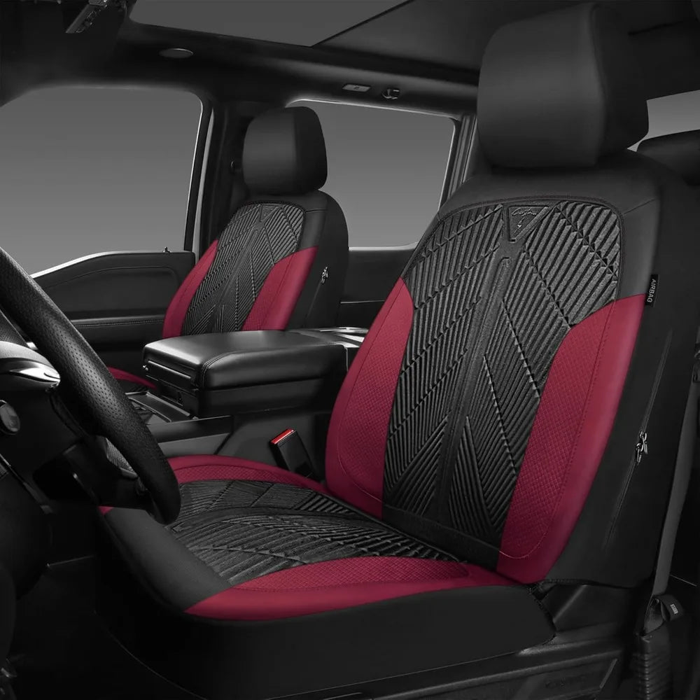 Waterproof Neoprene Car Seat Covers, Universal Fit for SUV Sedan Truck, Black Red Embossed Design