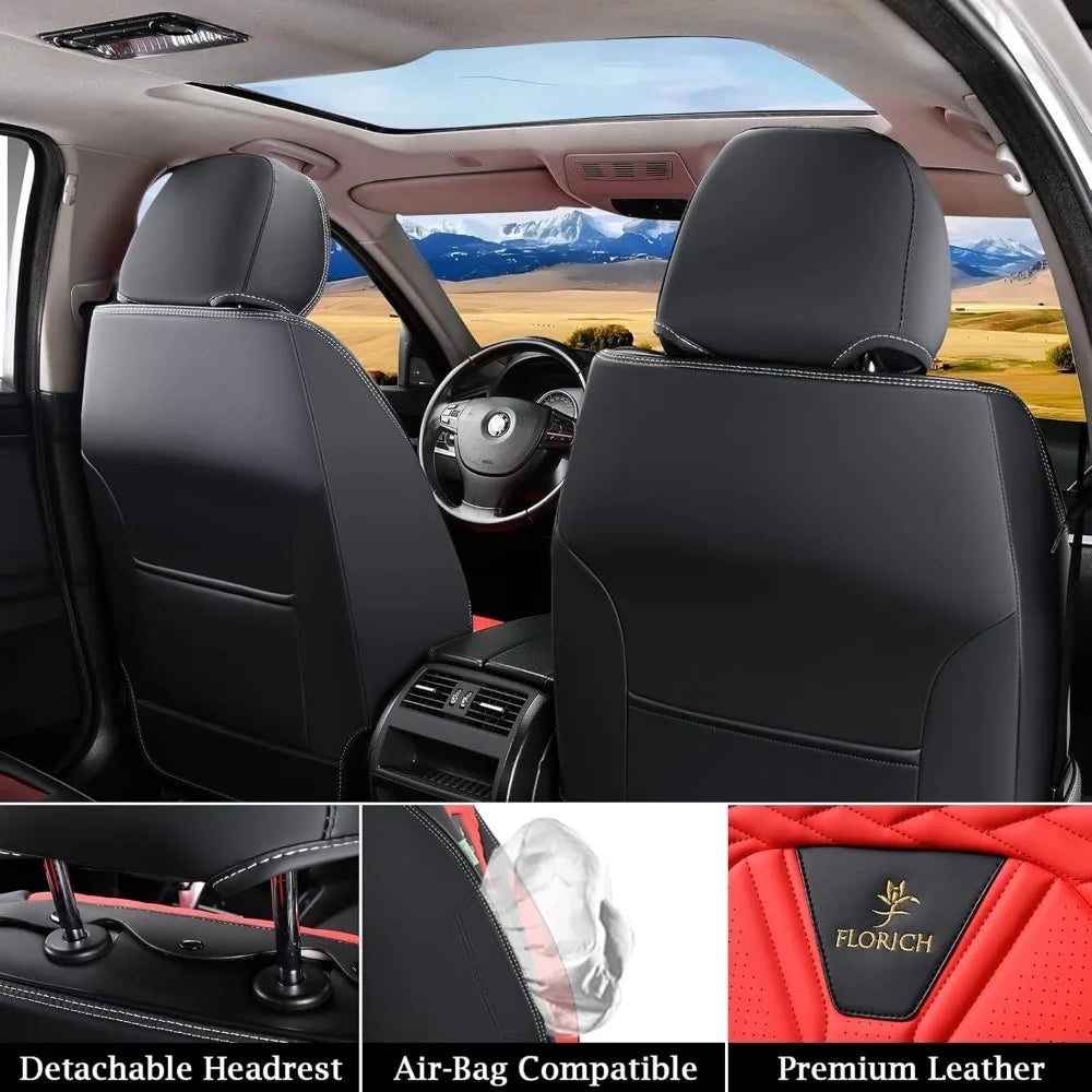 Waterproof Leather Car Seat Covers, Universal Fit for Most Vehicles, 2-Pack Black & Red