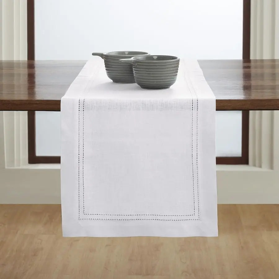 Linen White Table Runner 60 Inches Double Hemstitch, 100 Pure Linen Coffee Table Runner 14 x 60 Inch Ideal for Dresser Tables Va