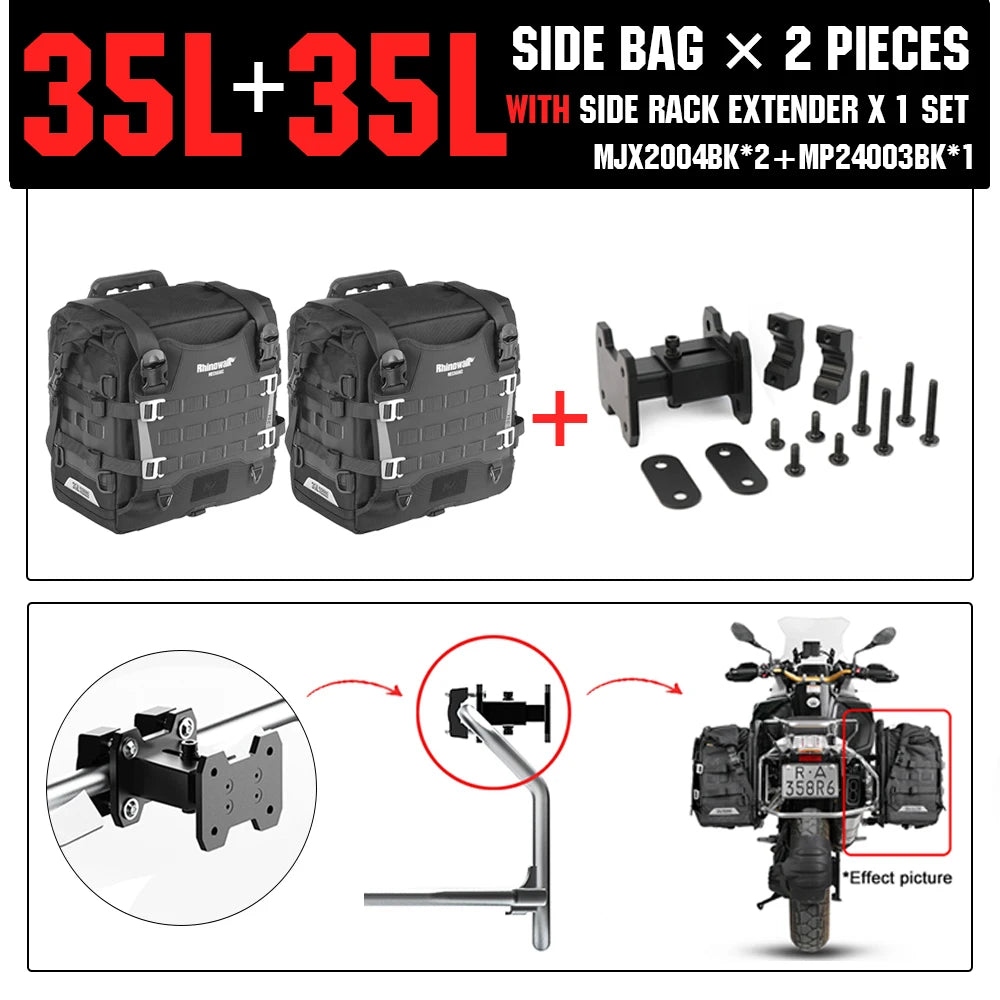 Rhinowalk Motorcycle Side Bag Waterproof 35L 20L Quick Release Bike Saddle Pannier Travel Luggage Storage Riding Bag For BMW KTM