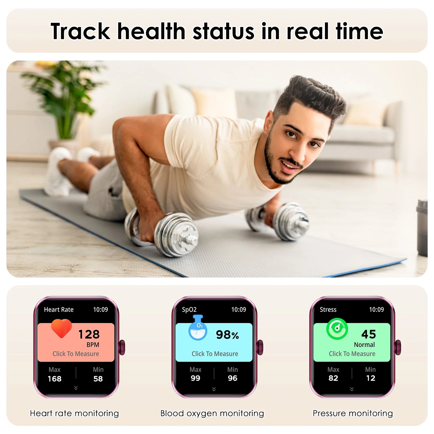 SOPZTENI R50 Bluetooth Call Smartwatch 1.85'' HD Display Fitness Sport Watch Heart Health Sleep Monitoring Watches for Men Women