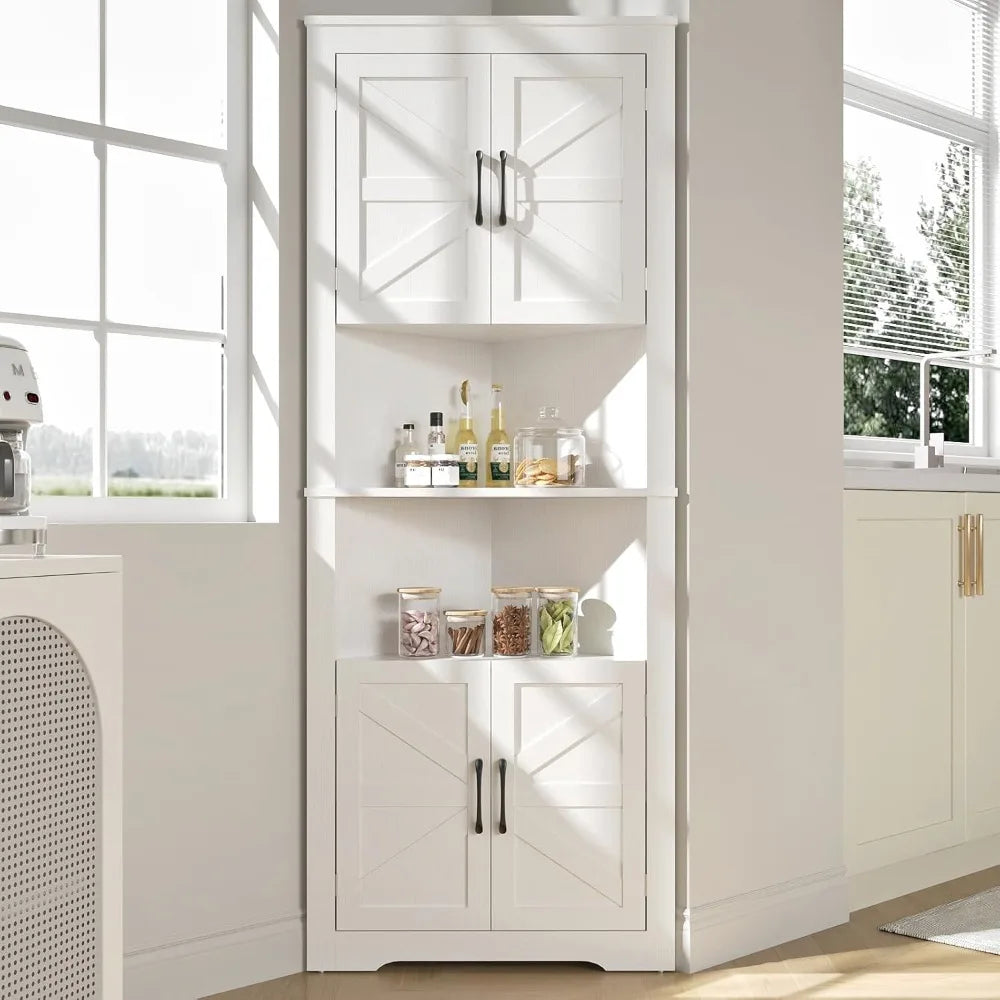 Corner Cabinet 67” Tall,with Doors and 5 Shelves, Bathroom Cabinet Organizer Home Space Saver, Farmhouse Corner Cabinet