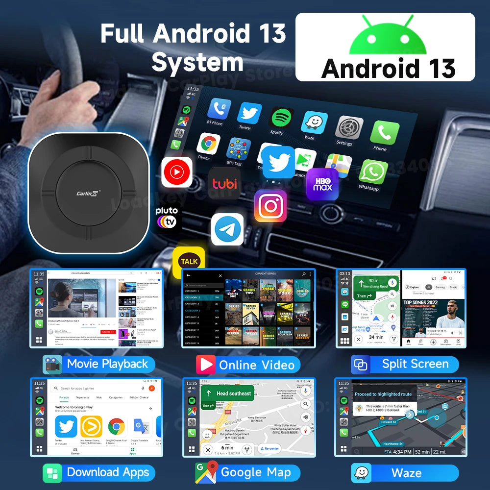 2026 Carlinkit Ai Box LED Android Wireless Carplay adapter Android 13 Qualcomm 6115 8-cores 64G Smart Tv Box For Netflix IPTV