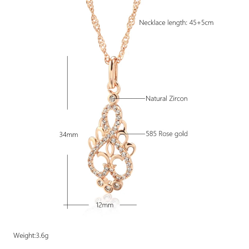 New Trend Crystal Flower Pendant Necklace Women Natural Zircon 585 Rose Gold Ethnic Bride Necklace Fashion Vintage Jewelry Urn