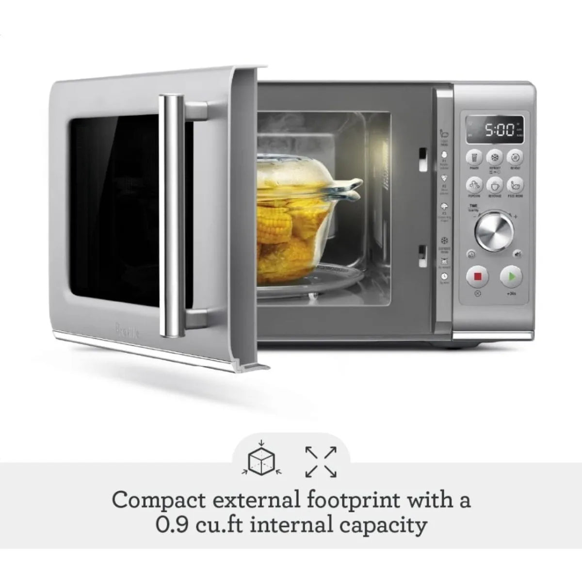 Compact Wave Microwave Oven Soft Close Countertop Silver Design for Small Kitchen