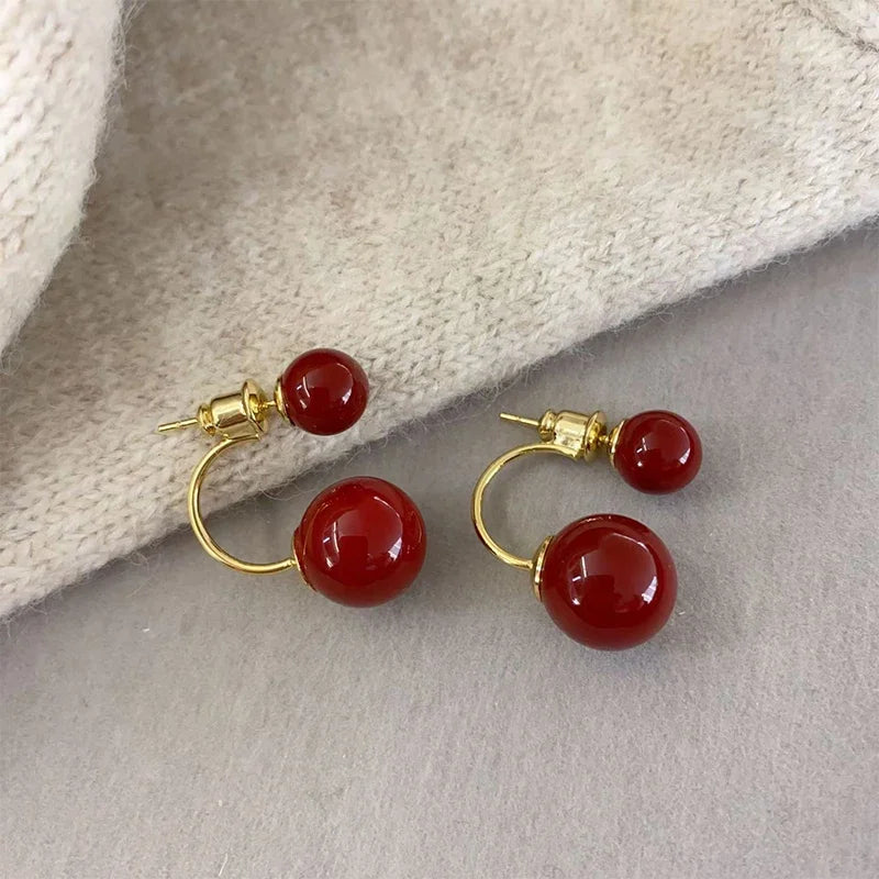 Ankela Red Ribbon Bow-knot Vintage Stud Earrings For Women Korean Fashion INS Autumn Winter Simple Bow Geometric Earring