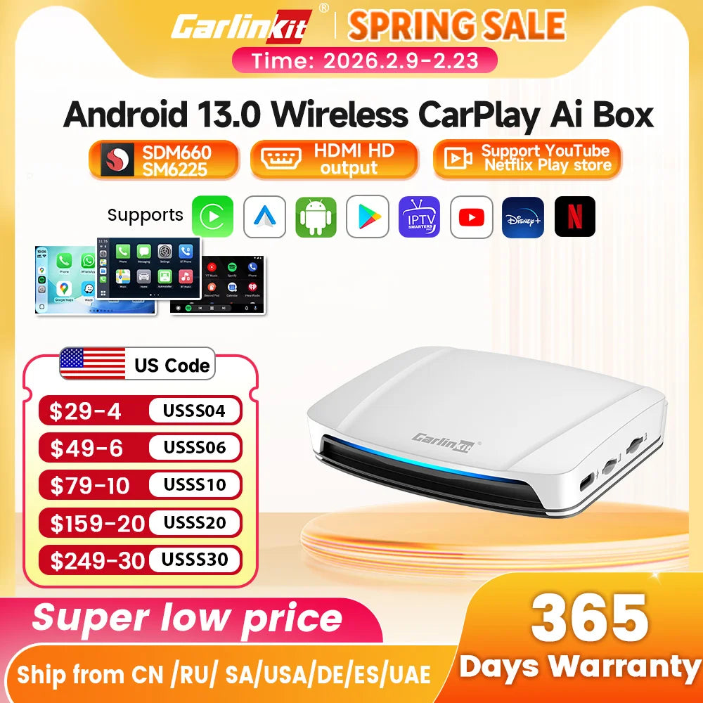 8+128G Carlinkit Tv Box Android 13 Wireless Carplay Car Box Mini Android Auto Wireless Adapter Qualcomm 8cores Fota Upgrade HDMI