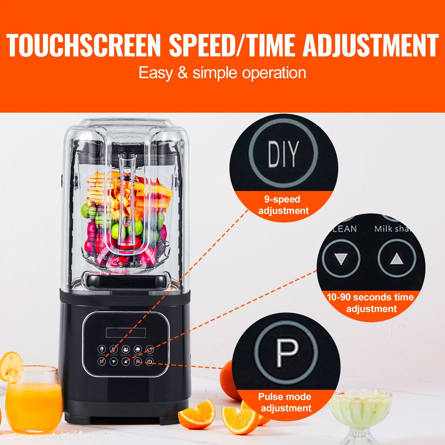 VEVOR 2L Smoothie Blender Commercial Grade Food Fruit Processor Multifunctional Mixer Make Shakes And Crush Technology Home