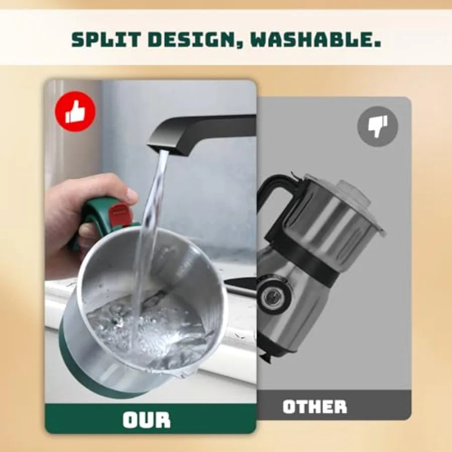 Electric Spice and Nut Grinders with 3 Stainless Steel Blades 1 Filter 1 Brush - 500W Kitchen Grinder for Dry Use Green