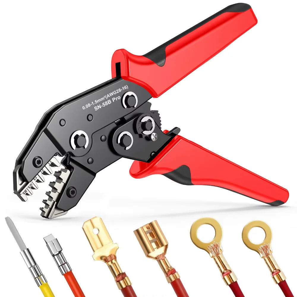 DTCTK Pro Crimps Plug JST ,TE,XH,SM,VH,PH,Molex Terminals Ratchet Crimper Pliers For 0.08-1.5mm²(28-16 AWG) Wires Tool