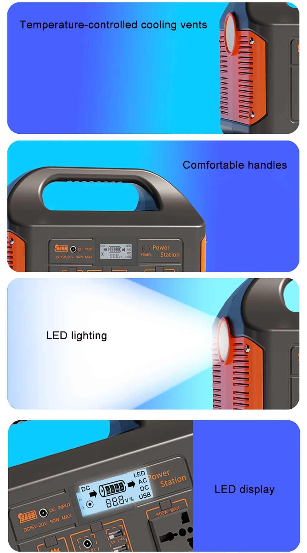 Gaiaray 500W 300W Portable Power Station AC 110V Solar Generator LiFePO4 Battery UPS Emergency Charging Station For Camping Home