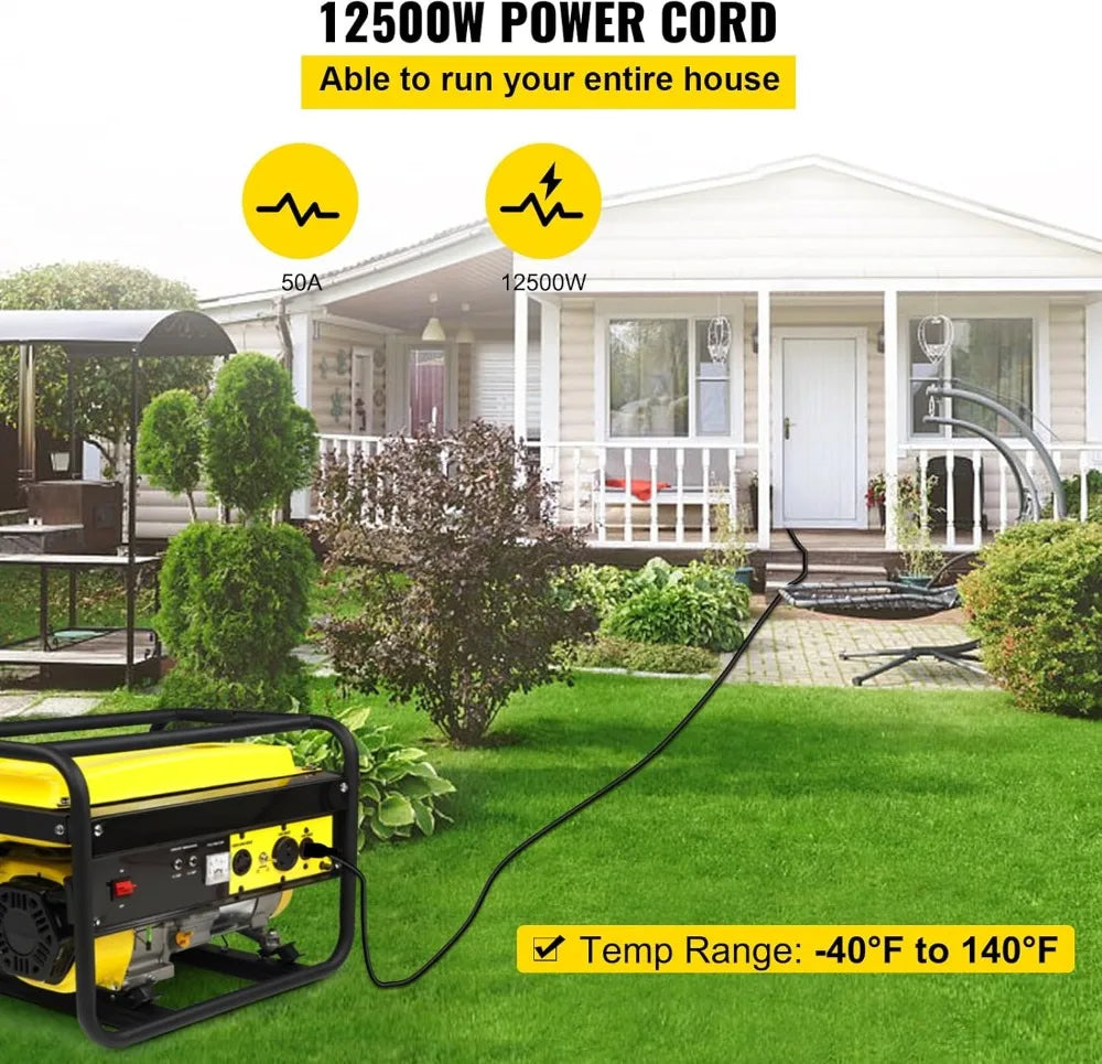 50FT 50Amp Generator Extension Cord 6 Gauge STW RV Power Cord NEMA 14-50P to Bare Wire for Trailer Campers Home