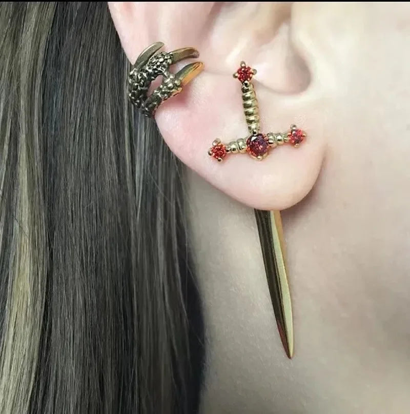 Gothic Sword Earrings Gothic Removable Sword Ear Jacket Dagger Earrings Dagger Earrings Front Back Earrings Wholesale