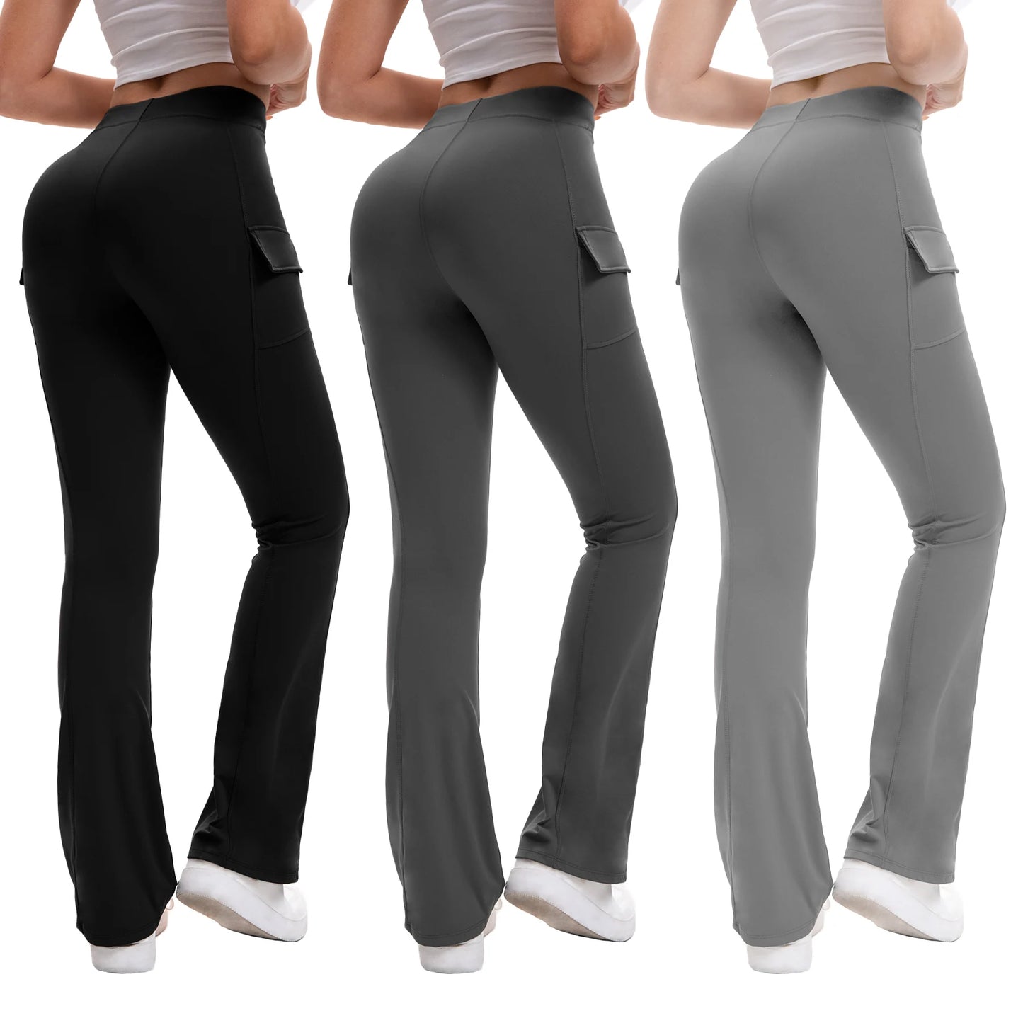 3PCS High Waisted Tummy Control Bootcut Yoga Pants with Pockets Naked Feeling Stretch Workout Casual Pants