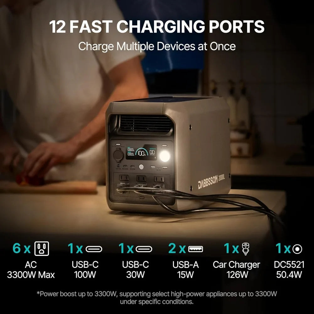 3300W Portable Power Station 2048Wh LiFePO4 Solar Generator for Camping Home RV