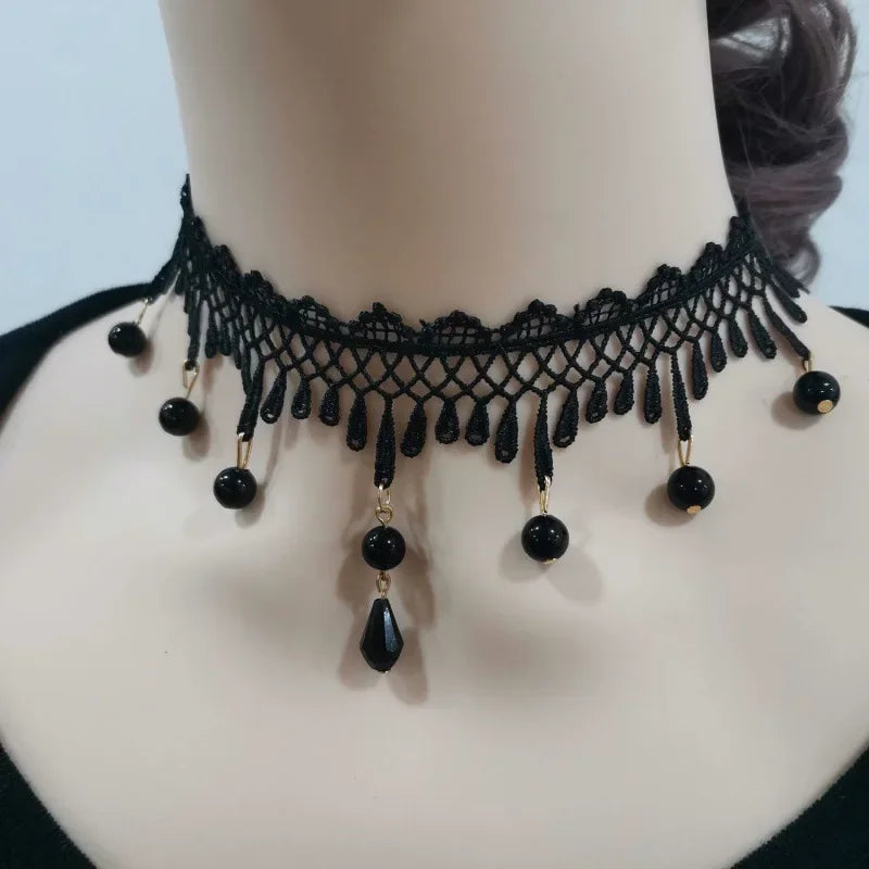 Lady Chokers Leaf Tassel Women Neck Jewelry Accessory Girl Lace Gothic Vintage Sexy Fashion Velvet Rose Beads Flower Necklace