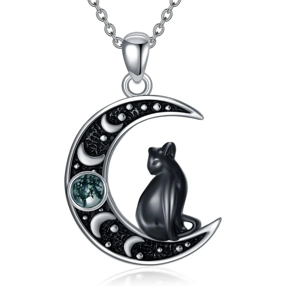 Witch Necklace 925 Sterling Silver Pentagram Triple Moon Pentacle Pendant Wiccan Pagan Jewelry Witchy Gifts for Women