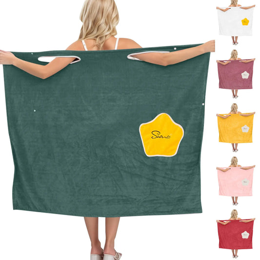 Coral Bath Bathrobe Women's Soft Absorbent Thickened With Edging Adult Women Chest Wrapped Wearable Bath Towel Versatile Robe